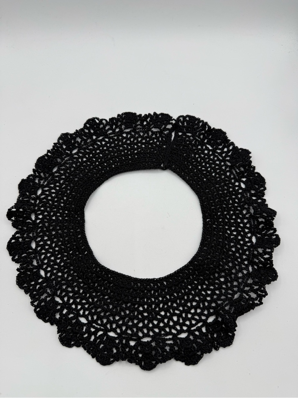 Hand Crocheted Black Knit Lace Collar Vintage Accessory for Dresses or Costumes